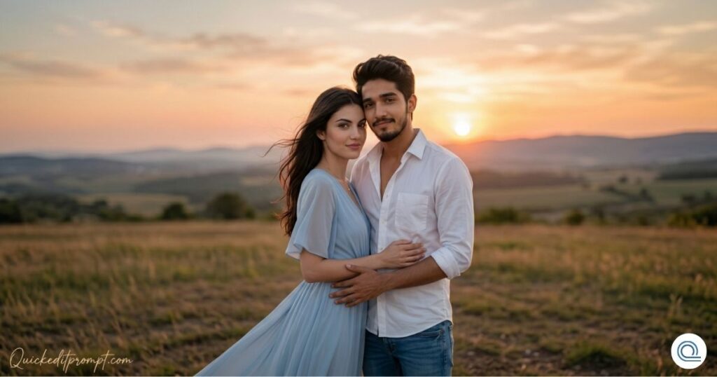 Romantic Sunset Couple Portrait - Gemini Prompt for Couple Photo